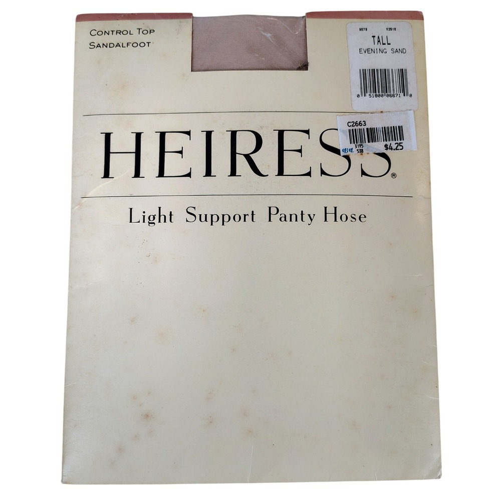 NWT Womens Tall Heiress Light Support Pantyhose Evening Sand Nude Vintage 90s